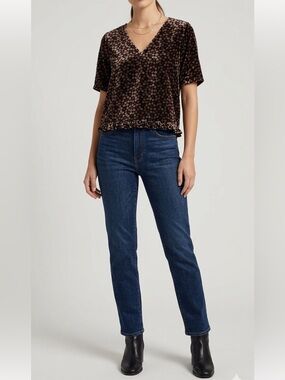 Madewell Black and Brown Floral Velvet Blouse – Size Medium